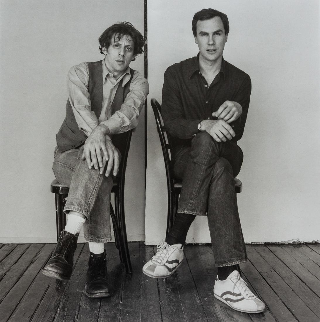 ROBERT MAPPLETHORPE - Philip Glass, Robert Wilson: Artist: Robert Mapplethorpe Title: Philip Glass and Robert Wilson, 1976 Medium: Photo Litho, 1992, Italy Dimensions: 10.4x10.45" Description: Heat Wax Mounted on 12x16" Conservation Board Artist Bio: