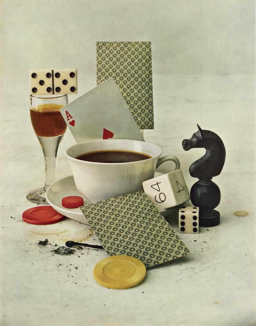 IRVING PENN - After Dinner Coffee and Games: Artist: Irving Penn Title: After Dinner Coffee and Games, A Still Life Souvenir of the bar in the late Hotel Lafayette Medium: Photo Litho, 1960, Switzerland Dimensions: 9.35x11.9" Description: Heat W