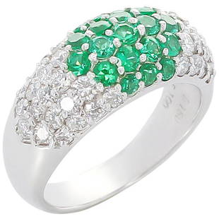 Round Emerald and Diamond Cocktail Ring, Platinum: An Emerald and Diamond Ring in Platinum with 1.50 carats of Diamonds and 1 carat of Emeralds. Total Weight: 13.66 grams, Ring Size US 7.25. Metal Platinum Stone Diamond,Emerald Stone Cut Round Cut