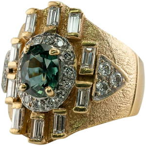 Diamond Green Sapphire Ring 14K Gold Vintage