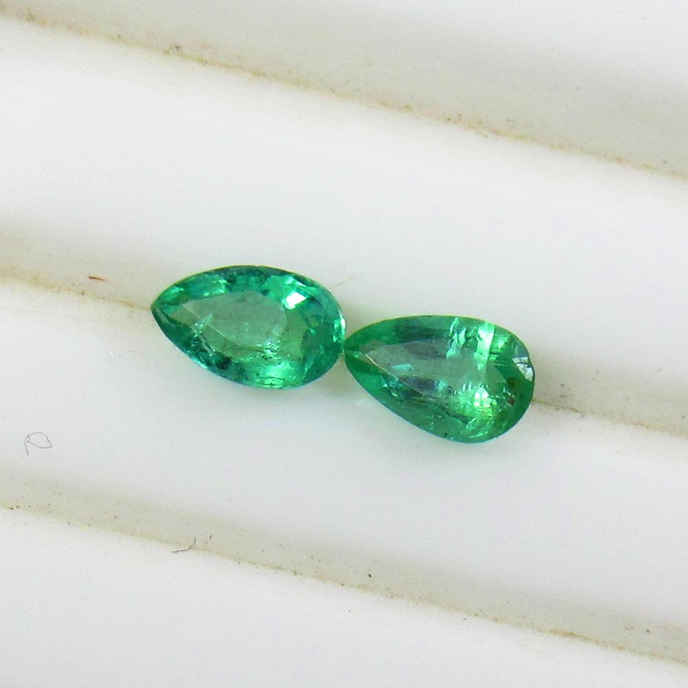 0.71 Ct Natural Zambian Emerald Pear Pair (1 of 2)