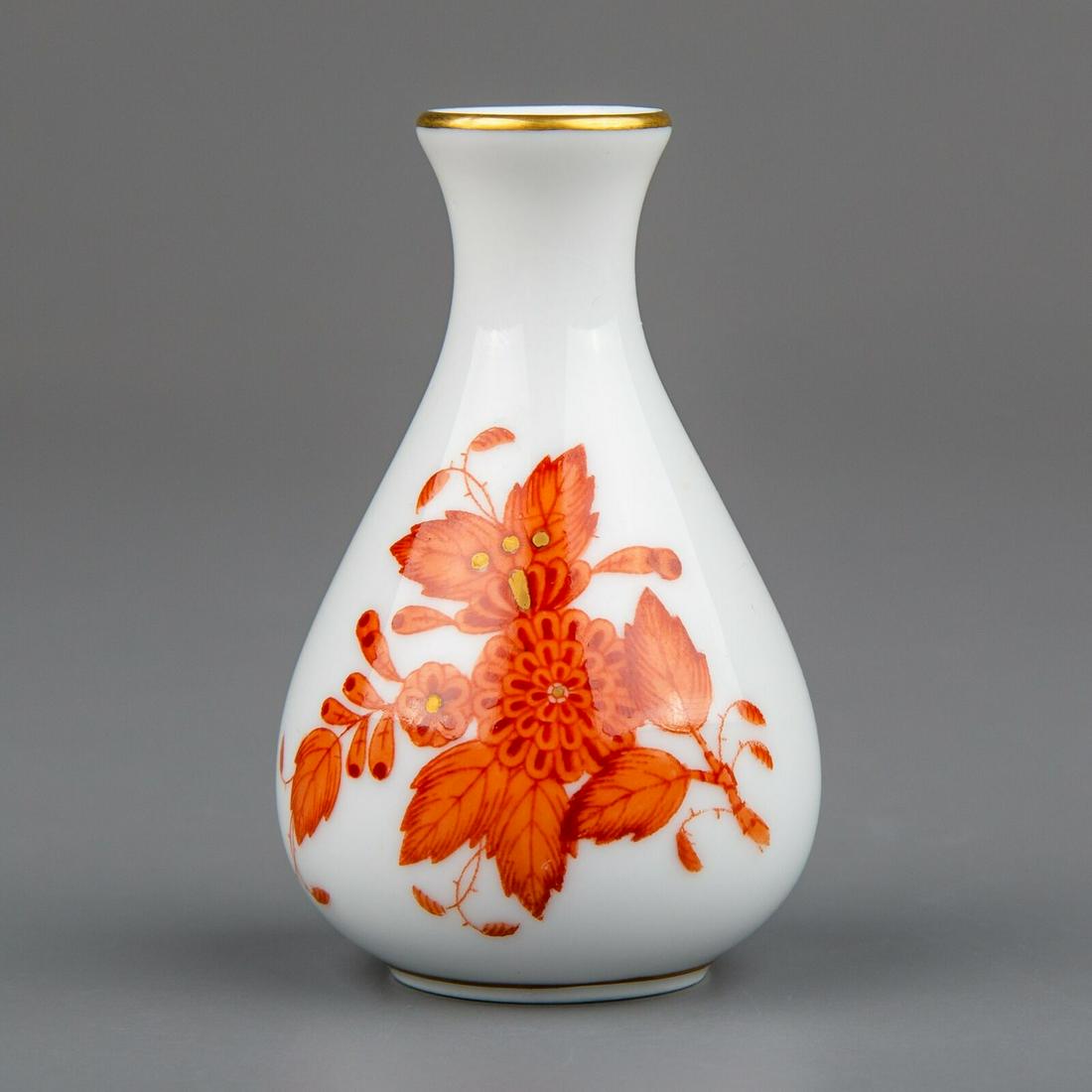 Herend Chinese Bouquet Rust Orange Small Bellied Vase (1 of 11)