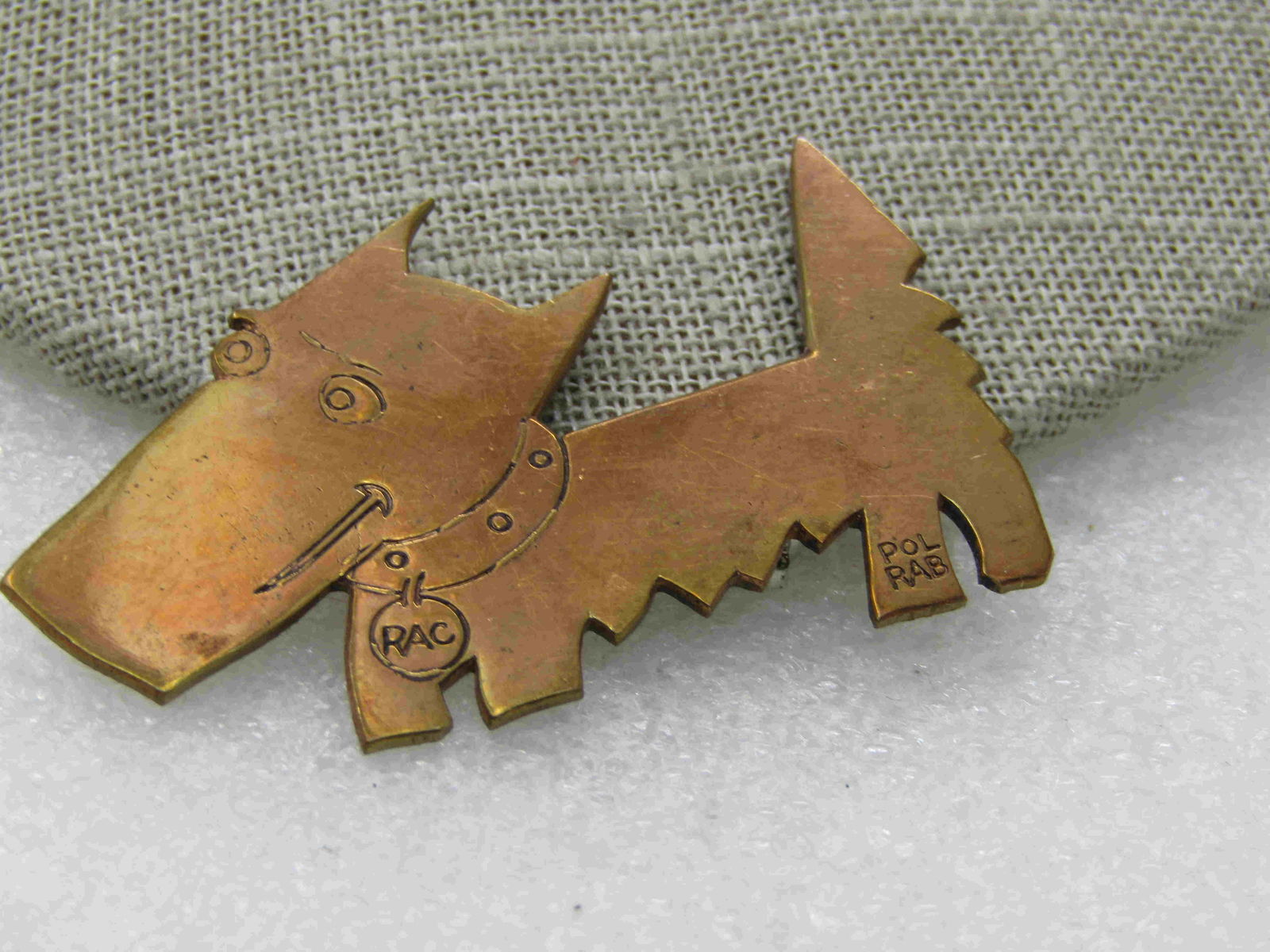 Vintage French Pol RaB Copper Terrier Brooch, RAC, (1 of 5)