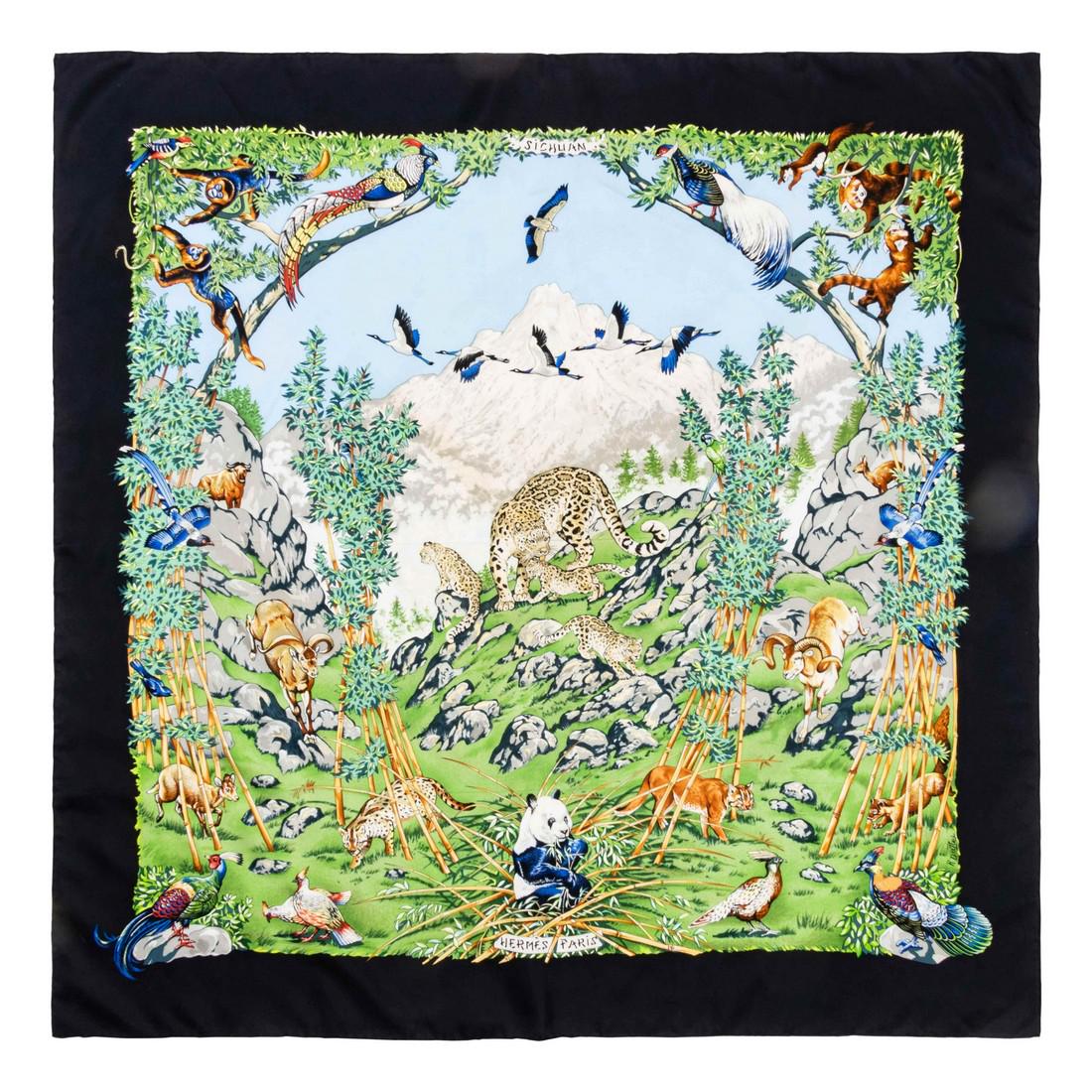 Hermes 90cm "Sichuan" Scarf: Title: Hermes 90cm "Sichuan" Scarf Provenance/Additional Info: “Sichuan” pattern by Robert Dallet. Year of issue, 1995. Label (within the print): Hermes Materials: Silk Dimensions (In.): 90cm Plea