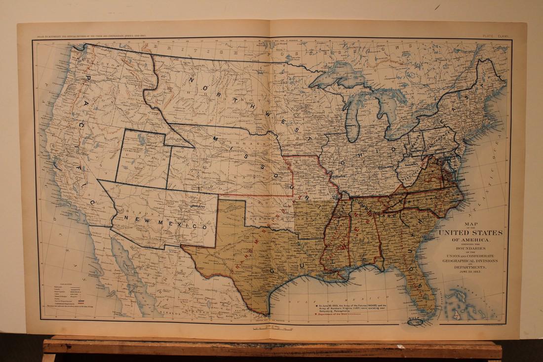 1895 Civil War Map: Title: 1895 Civil War Map Medium: Ink on Paper Dimensions: 29.5"X18.5" Civil War map dated 1895. Published under the direction of the Hon. Stephen B. Elkins Secretary of War. These maps accompanied th