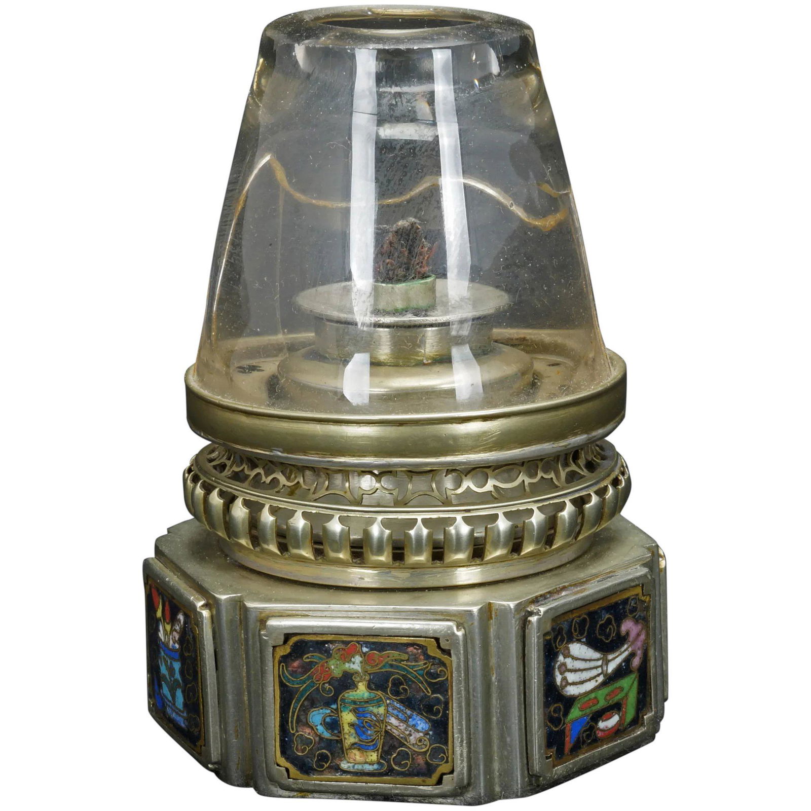 Chinese Paktong/Cloisonné Opium Lamp 19th C (1 of 11)