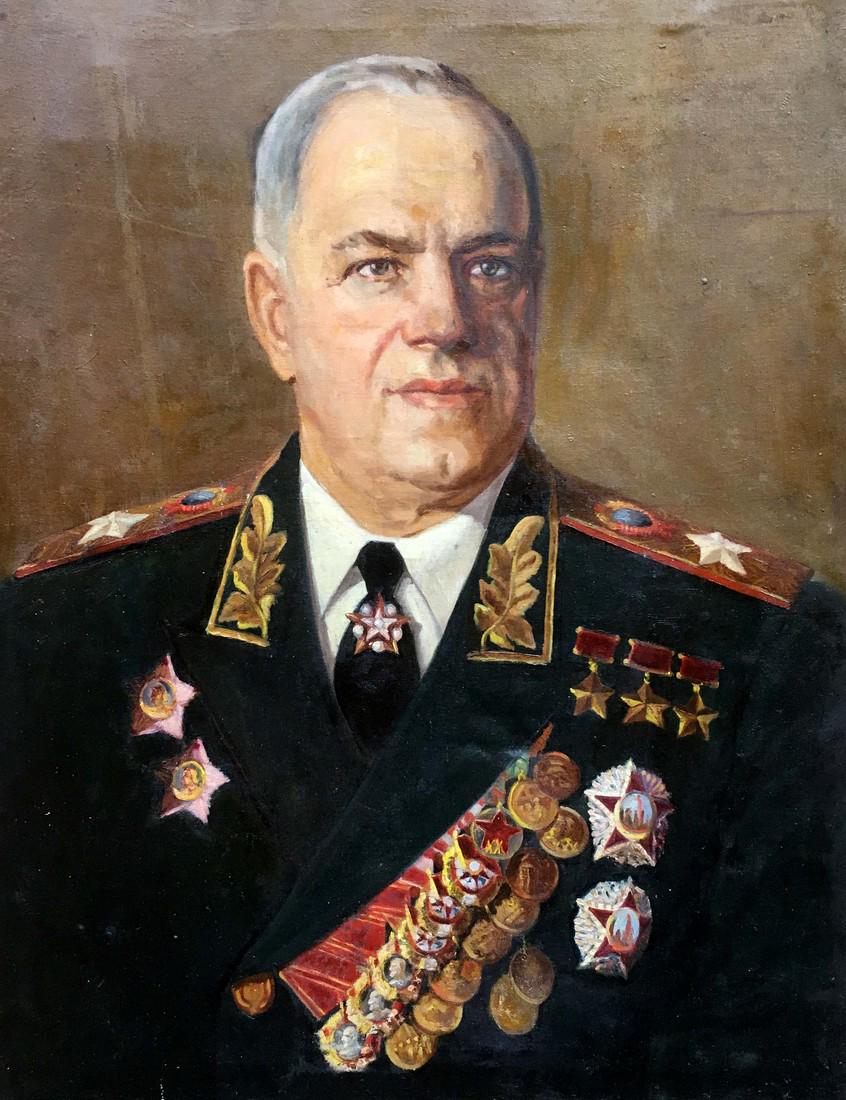 Oil painting Portrait of Marshal of the Soviet Union: № 853 *** ABOUT THIS PAINTING *** * TITLE: "Portrait of Marshal of the Soviet Union Georgy Konstantinovich Zhukov" * ARTISTS: German Alekseevich Komlev * SIZE: 100x80 cm/'39.37x31.49 inches' * M