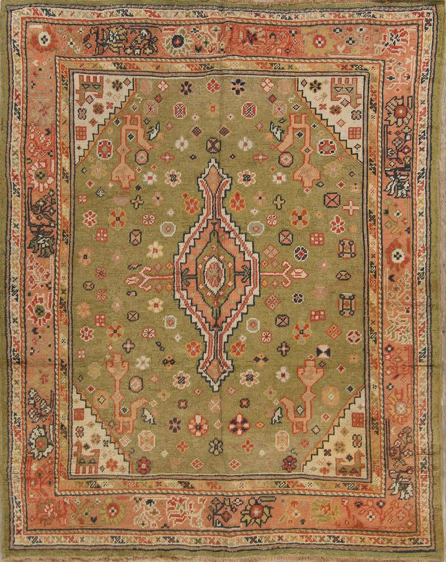 Pre-1900 Antique Green 6x8 Oushak Turkish Oriental Area (1 of 13)