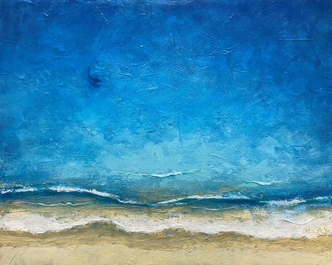 Micha? Dobrowolski - Shark: Description: Painting by Polish artist. Canvas stretched on wooden frame. Artwork is signed at front bottom right corner. Protected with varnish. Colors of the painting may slightly differ from photos