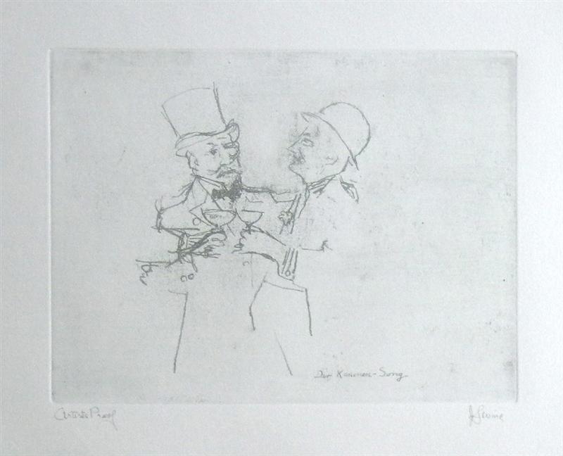 Jack Levine signed original etching "Der Kanonen Song": Medium: original soft ground etching, signed in pencil and annotated "Artist's Proof". This etching was executed in 1967 for the "Dreigroschen Film" series, for the limited edition portfolio published