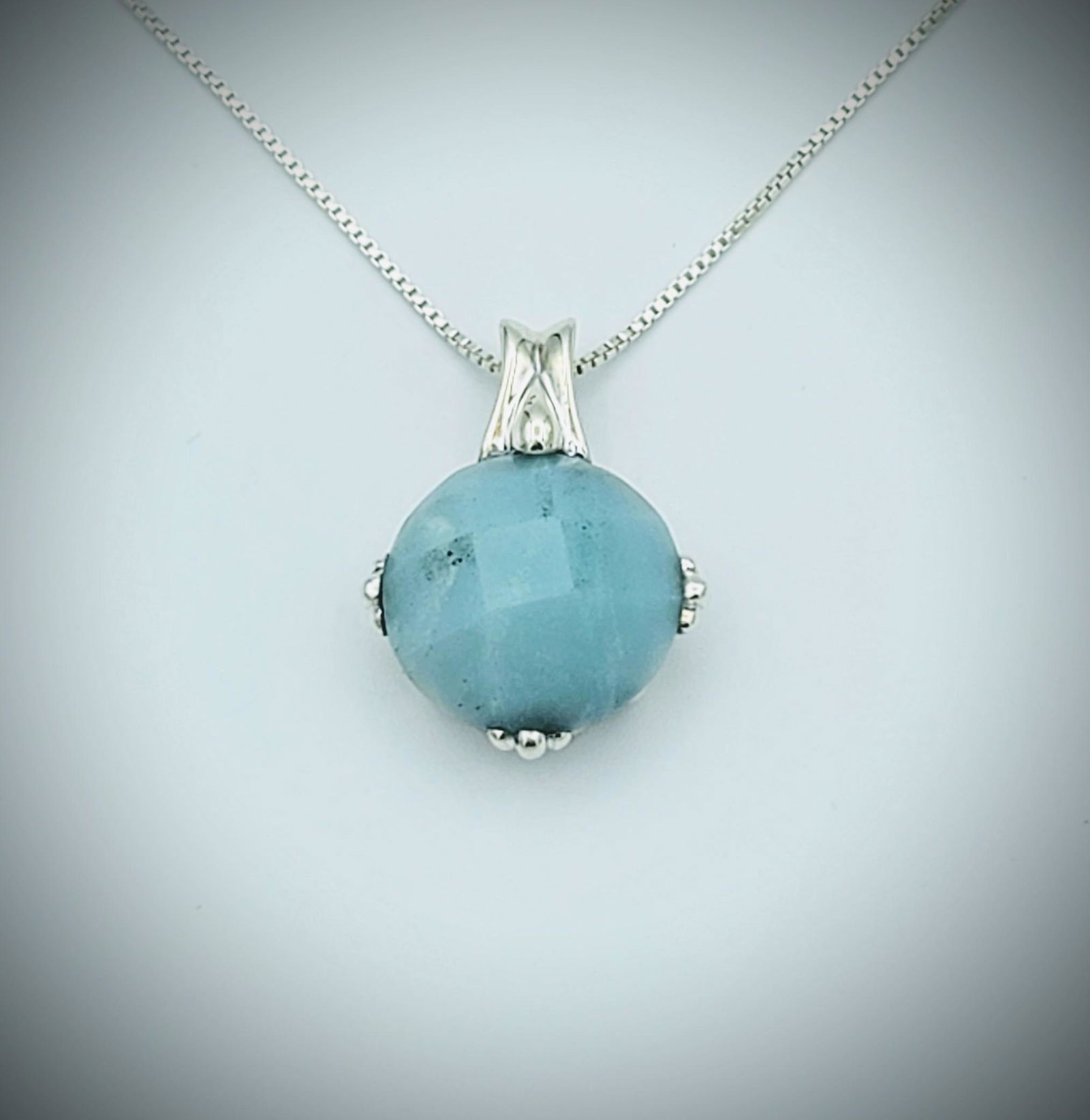 Italian Sterling Silver Necklace w Amazonite Pendant (1 of 3)