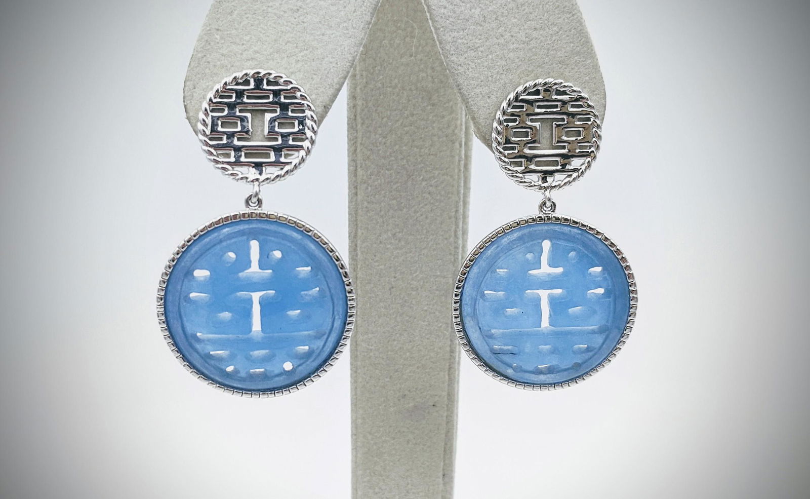 Sterling and Engraved Blue Jadeite Earrings (1 of 3)