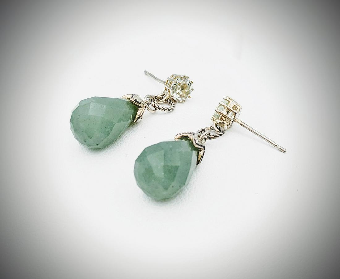 Sterling Silver Jade Drop Earrings w CZs (1 of 3)