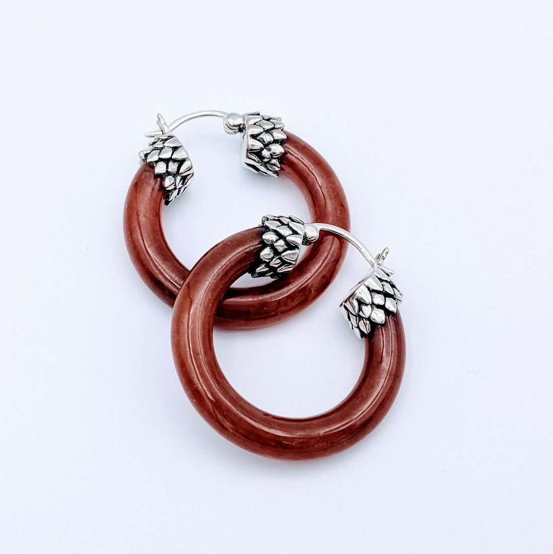 Sterling Silver Jasper Hoop Earrings: Brand: Jean Lin Collection Title: Sterling Silver Jasper Hoop Earrings Metal Purity: 925 Sterling Silver Gemstones: Jasper Carat Weights: 1 Jasper Loop at 5mm each. Size/Dimensions: Each Earring measu