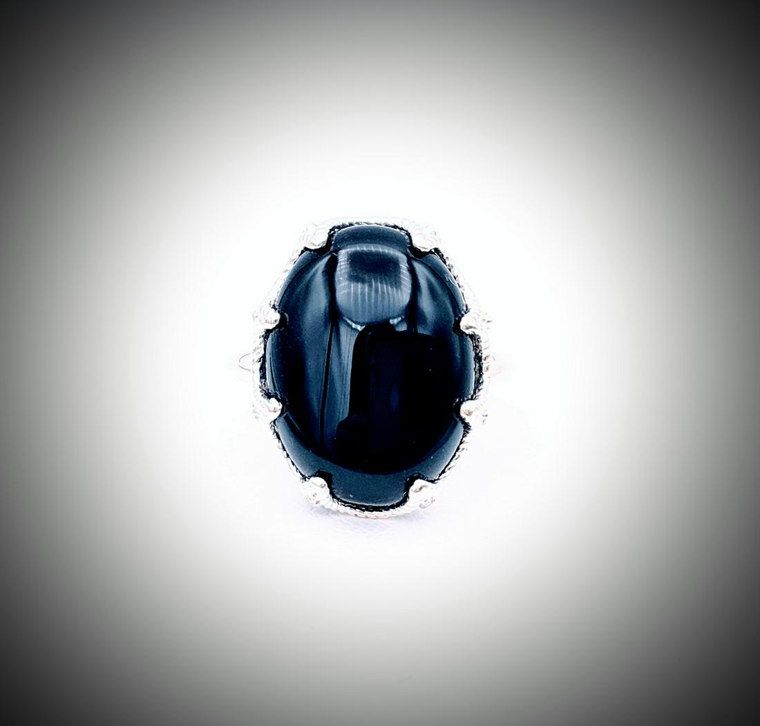Sterling Silver Sz 7 Black Onyx & Diamond Ring (1 of 3)