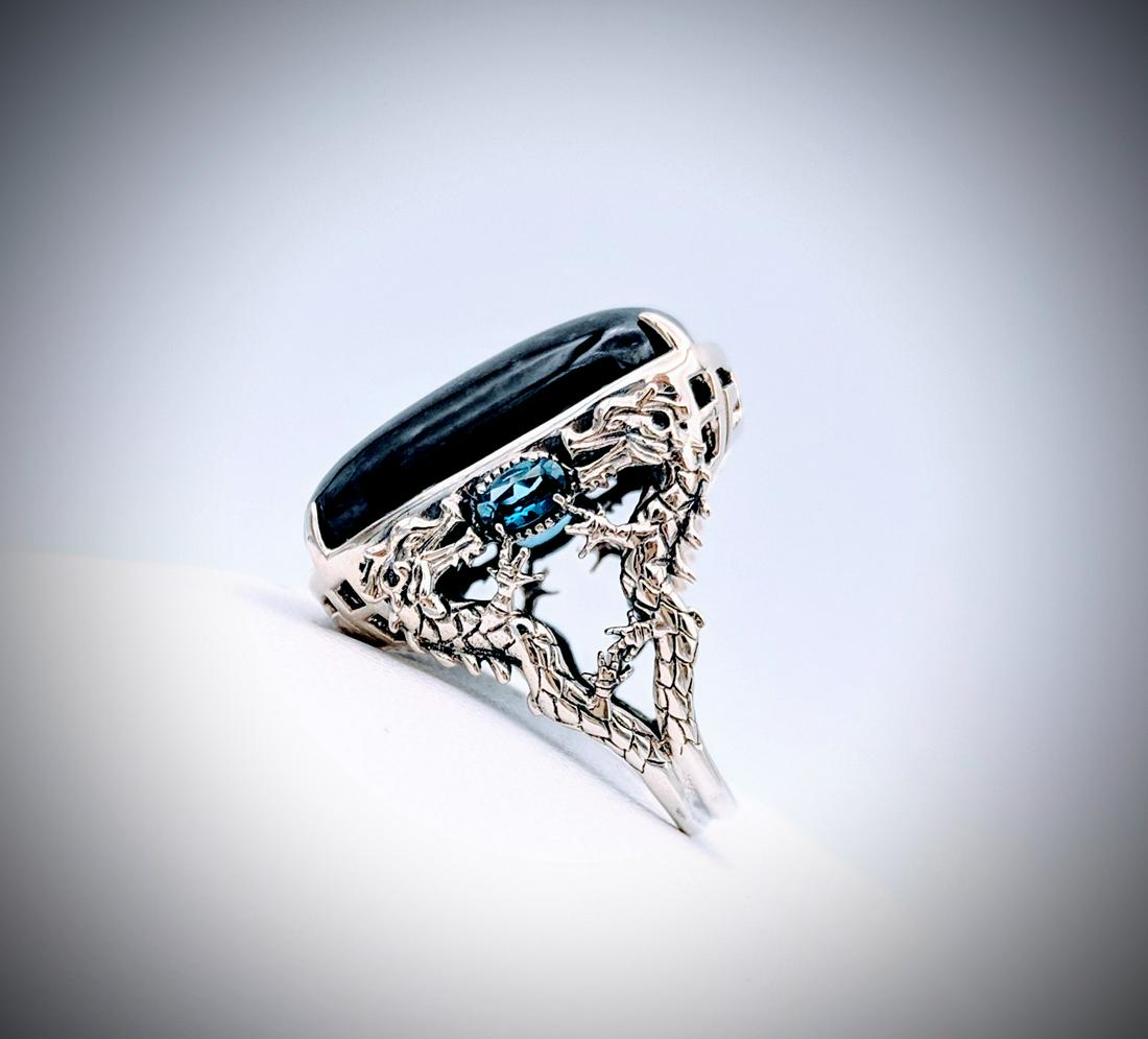Sterling Silver Sz 7 Nuumite, Blue Topaz Dragon Ring (1 of 4)