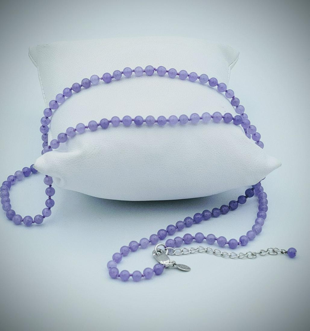 Sterling Silver Violet Jade Beaded Necklace (1 of 2)