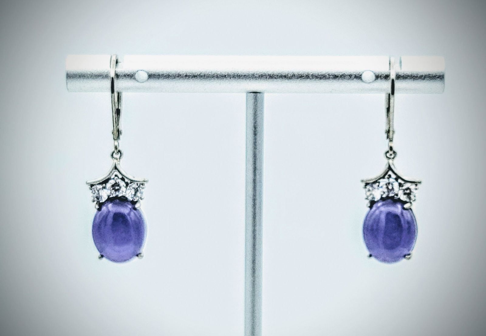 Sterling Silver Violet Jade w Three Stone Cubic (1 of 3)