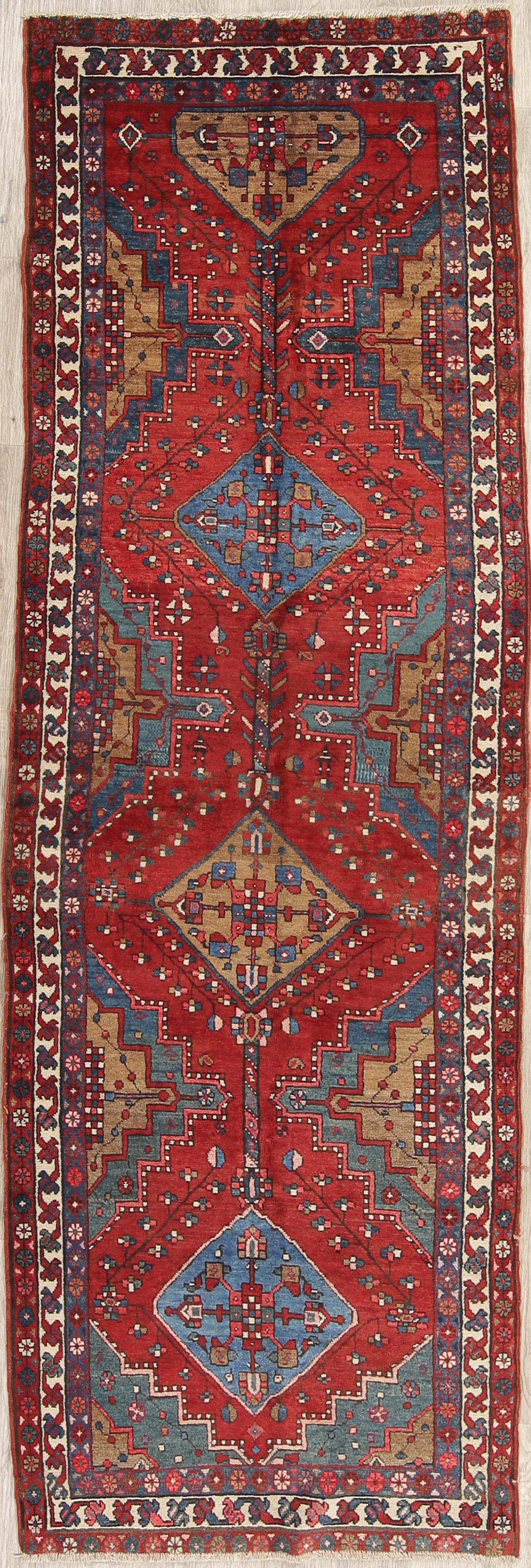 Antique Red Heriz Bakhshayesh Persian Runner Rug 3x10: Title: Antique Red Heriz Bakhshayesh Persian Runner Rug 3x10 Description: A Beautiful Genuine Iran ( Persia ) Heriz (Bakhshayesh) rug is Hand Knotted by skillful weavers in Iran ( Persia ) with 100% W