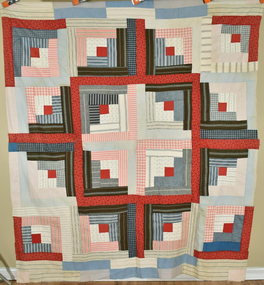 1890's Barn Raising Log Cabin Quilt Top (1 of 7)
