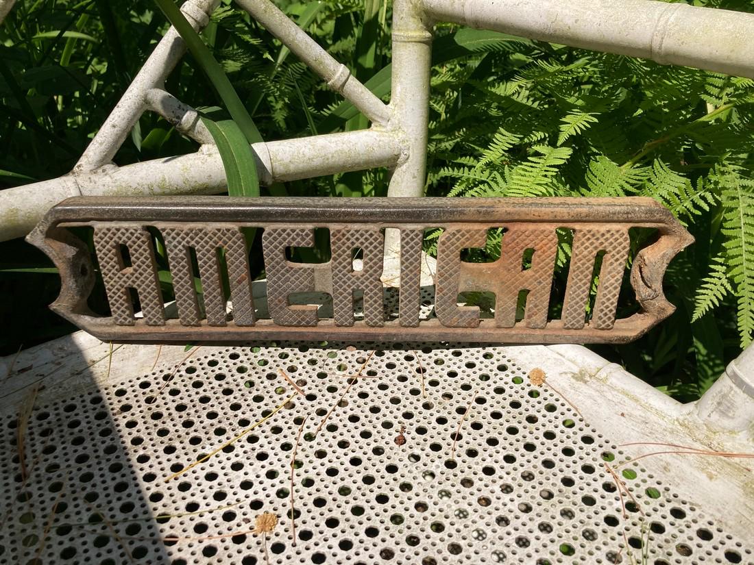 AMERICAN cast iron ladder step C1950: Title: AMERICAN cast iron ladder step C1950 Dimension: 15 1/2” long x 3 3/4” wide. About 1” thick. Additional Information: Old uncleaned finish Shipping: Domestic: Flat-rate of $22.00 to anywher