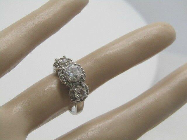 Sterling Silver CZ Engagement Ring, Triple Stones, Size (1 of 6)