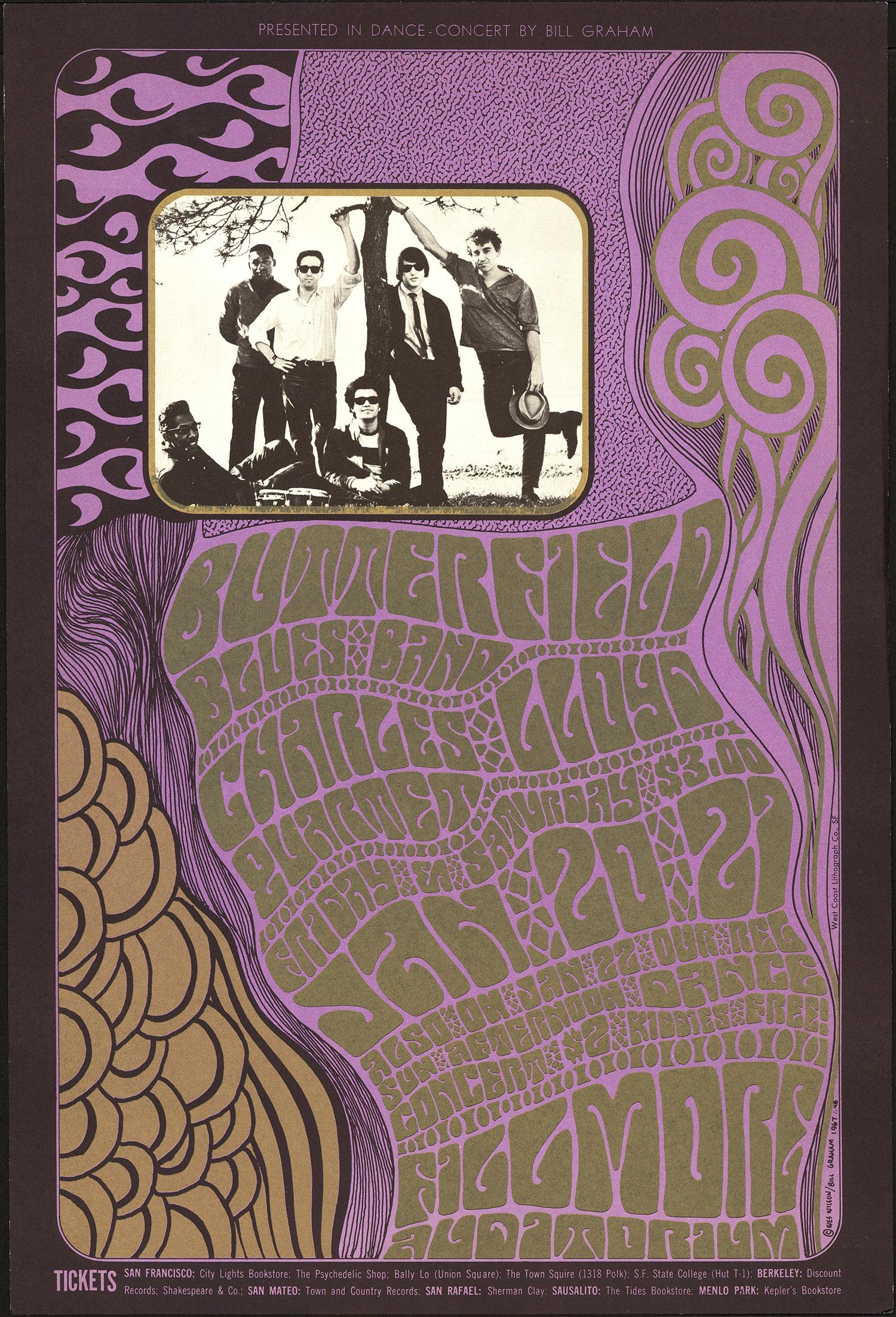 Original BG-46 Paul Butterfield Poster: Artist: Wes Wilson Title: Original BG-46 Paul Butterfield Poster Printing Date: 1967 Medium: Lithograph Size/Format: 14¾" x 21?" Publisher: Bill Graham Series: Bill Graham Presents Additional Info: T