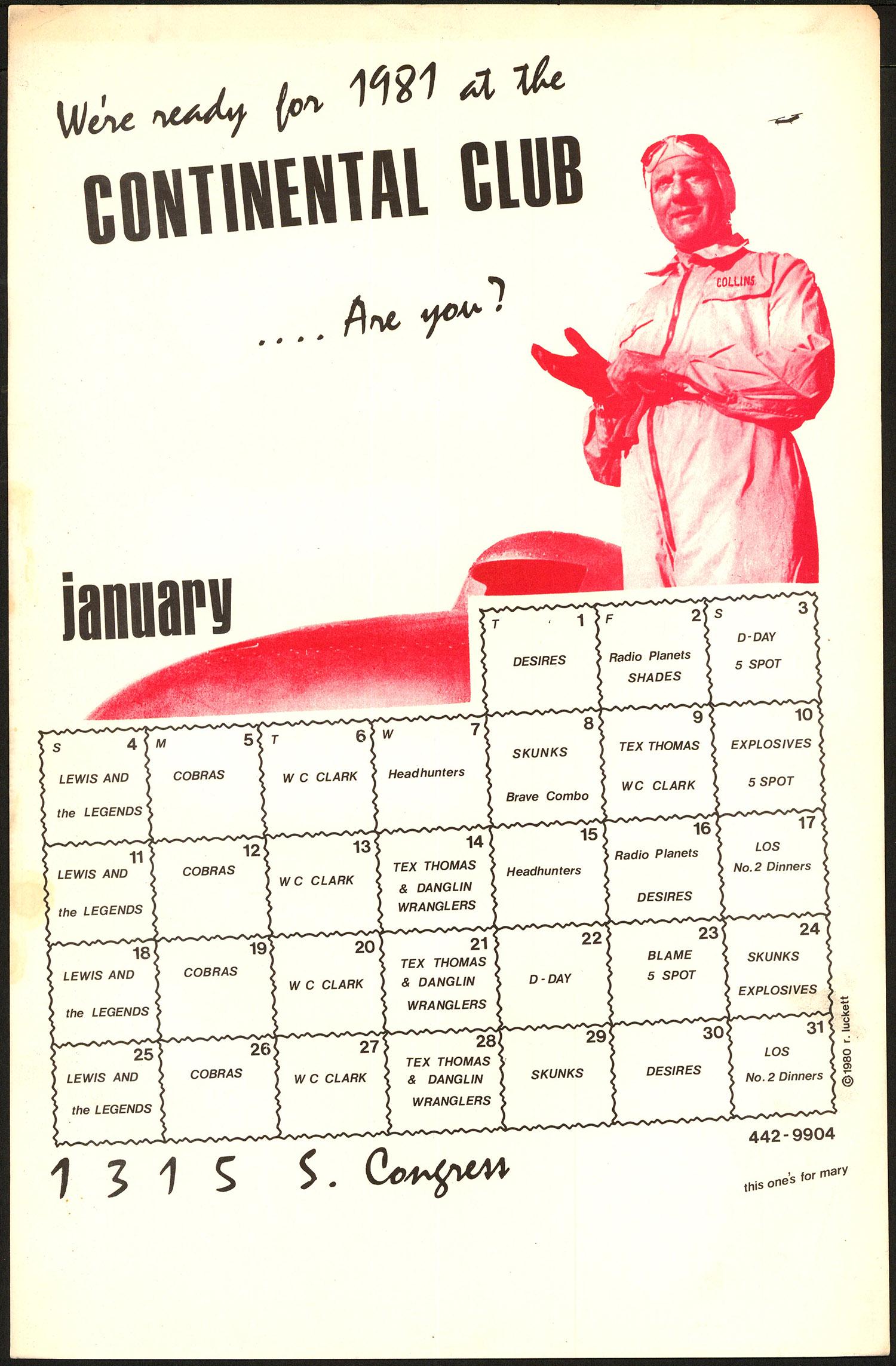 January 1981 Calendar Of Events At The Continental Club (1 of 1)