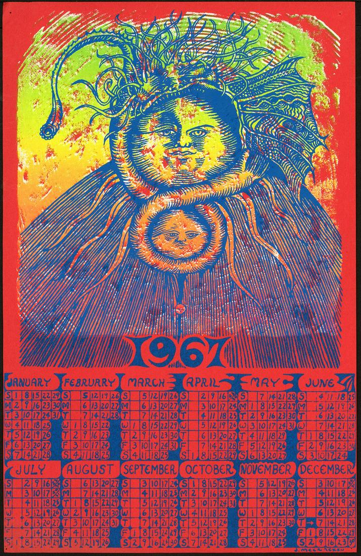Colorful Original 1967 Calendar: No Reserve! Artist: J. McCracken Title: Colorful Original 1967 Calendar Printing Date: 1967 Medium: Lithograph Size/Format: 11¼" x 17½" Additional Info: Offered in this lot we have a colorful 1967 c