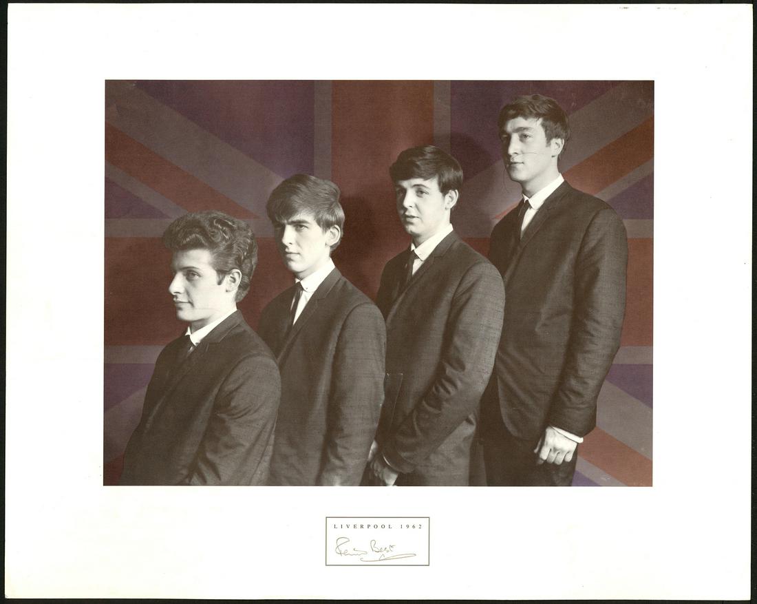 Beatles - Liverpool: No Reserve! Artist: Title: Beatles - Liverpool Printing Date: 1990's Medium: Lithograph Size/Format: 20" x 16" Additional Info: Offered in this lot is a photograph of the Beatles which has been hand s