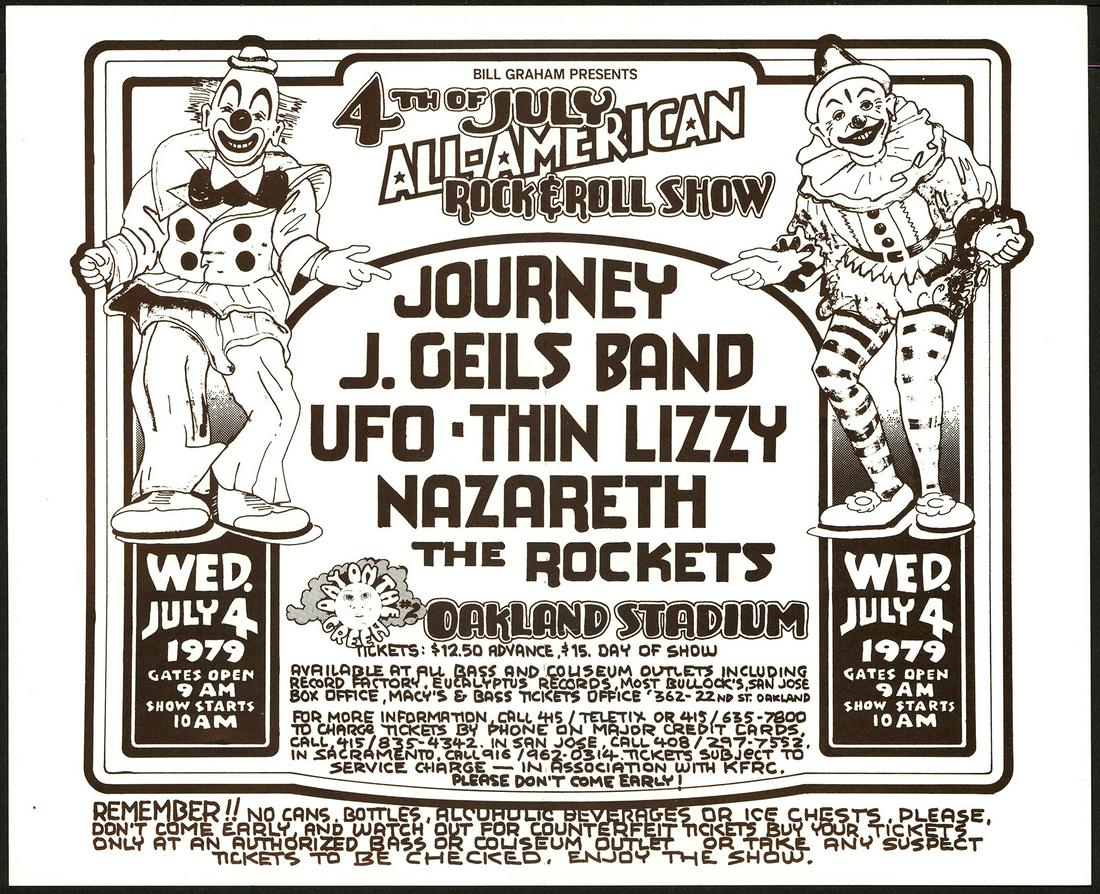 All-American Rock & Roll Show poster: No Reserve! Artist: Randy Tuten Title: All-American Rock & Roll Show poster Printing Date: 1979 Medium: Lithograph Size/Format: 13¾" x 11¼" Publisher: Bill Graham Additional Info: This July 4, 1979 