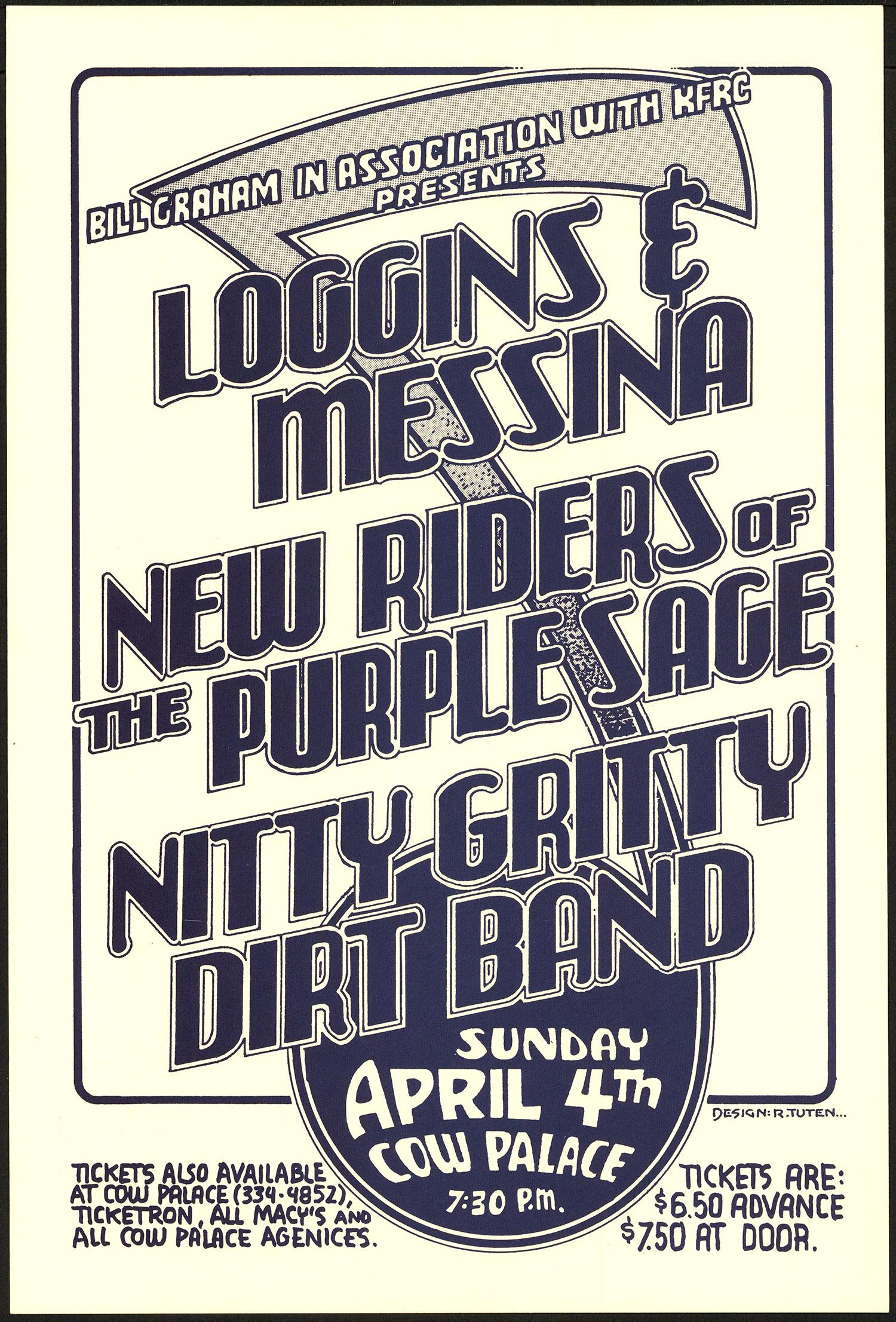 Loggins And Messina At The Cow Palace Original Print: No Reserve! Artist: Randy Tuten Title: Loggins And Messina At The Cow Palace Original Print Poster Printing Date: 1976 Medium: Lithograph Size/Format: 11" x 16" Publisher: Bill Graham Additional Info: