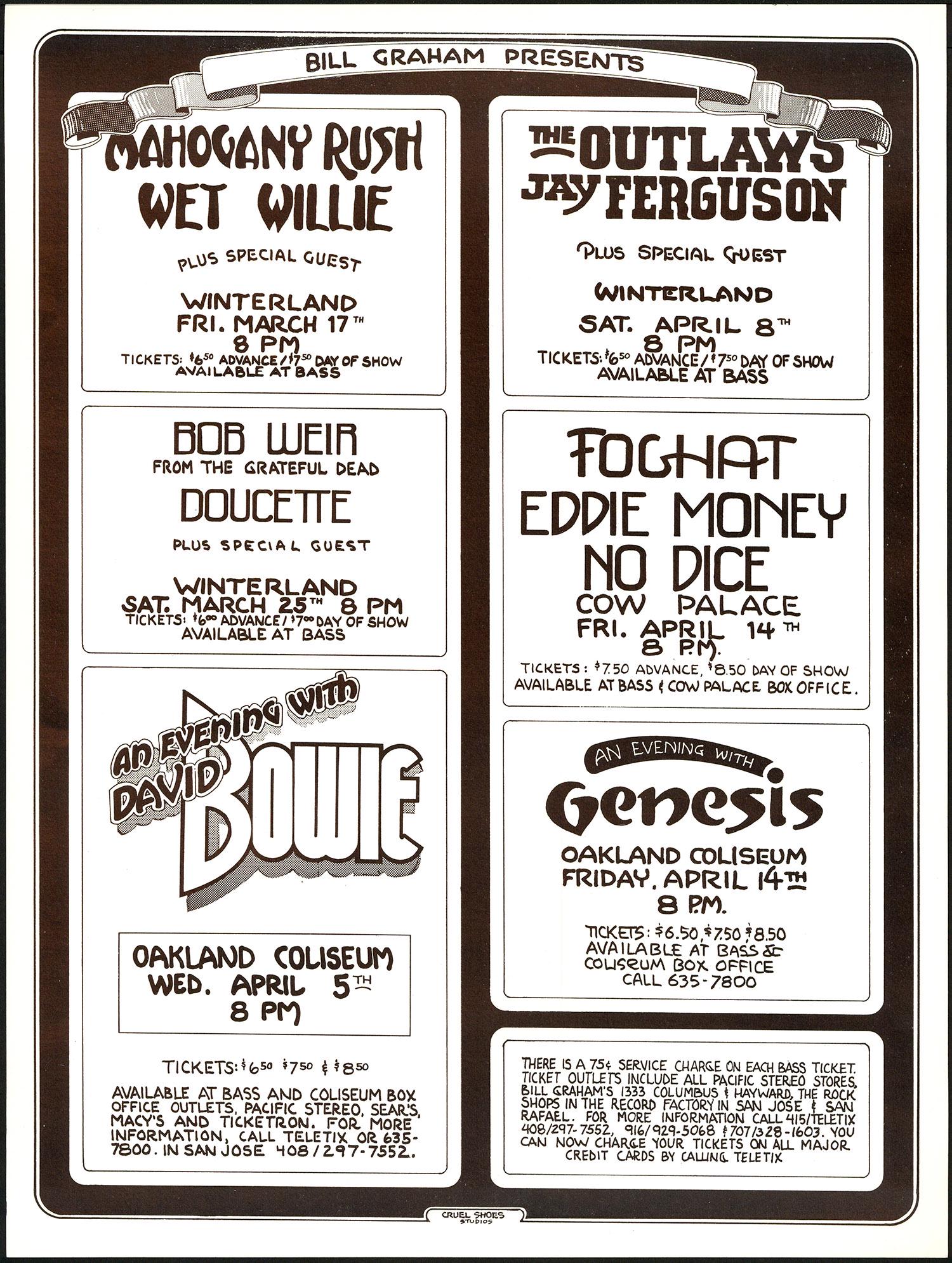 Bill Graham Presents March And April Shows Poster: No Reserve! Artist: Randy Tuten Title: Bill Graham Presents March And April Shows Poster Printing Date: 1978 Medium: Lithograph Size/Format: 16½" x 21?" Publisher: Bill Graham Additional Info: This p