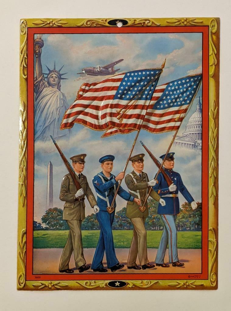 PATRIOTIC WWII ERA US ARMED FORCES PRINT ARMY NAVY AIR (1 of 4)
