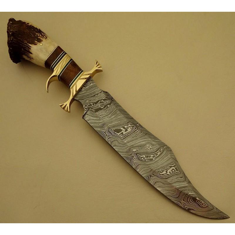 Bowie exclusive pattern damascus steel knife horn work (1 of 4)