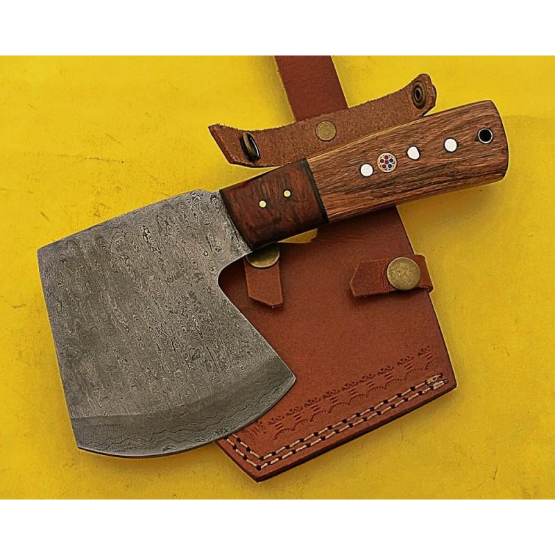 Everyday carry damascus steel chopper tomahawk axe wood (1 of 5)