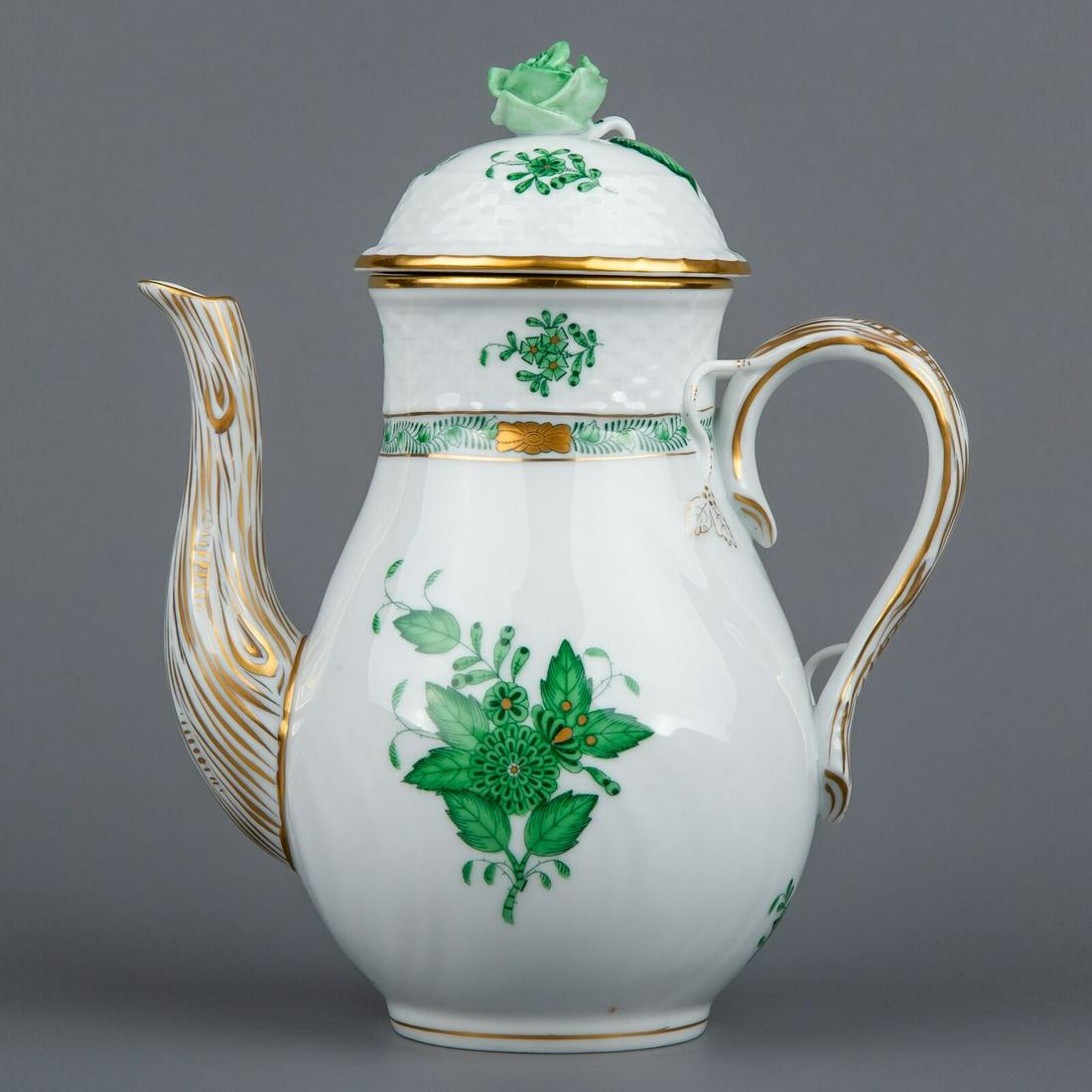 Herend Chinese Bouquet Green Coffee Mocha Pot with Rose (1 of 11)