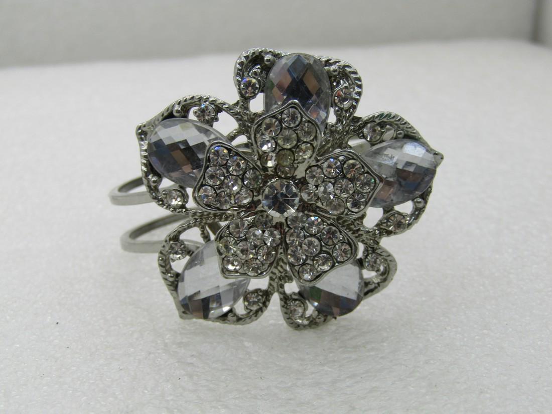 Vintage  Rhinestone Blossom Clamper Bracelet, 6.5", Art (1 of 7)