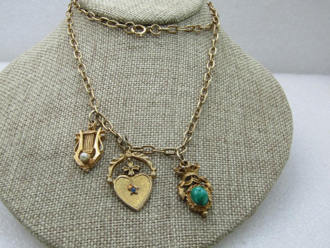 Vintage Charm Necklace, Heart, Crest & Lyre, 26" Chain, (1 of 5)
