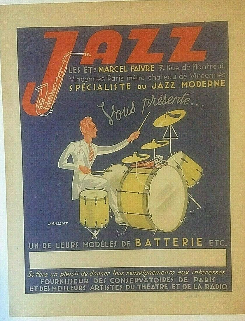 Original Vintage c.1930 Jazz French Lithographic Poster (1 of 4)