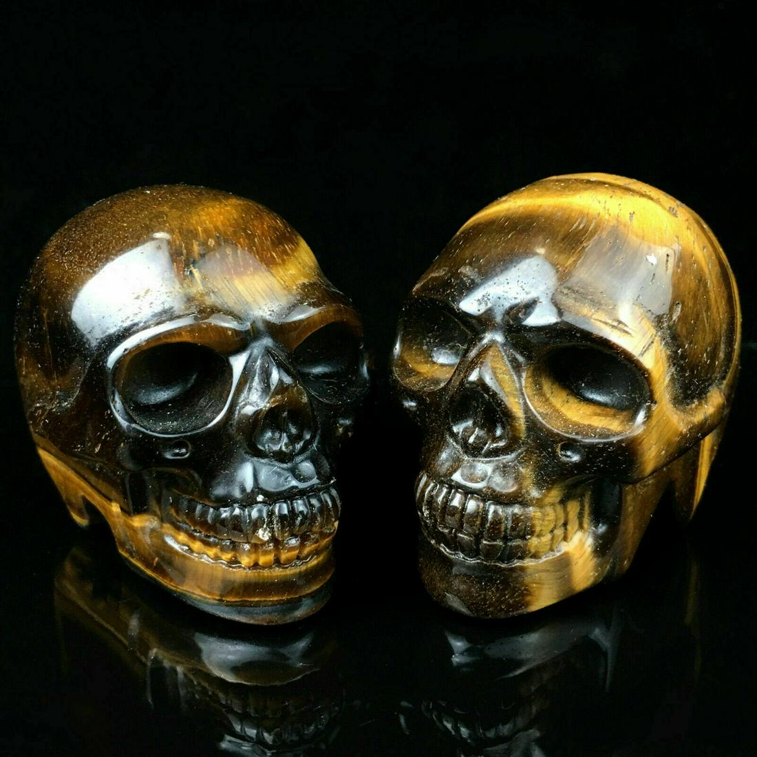 Natural Tiger's eye Quartz Crystal Skull Carved Skull (1 of 9)