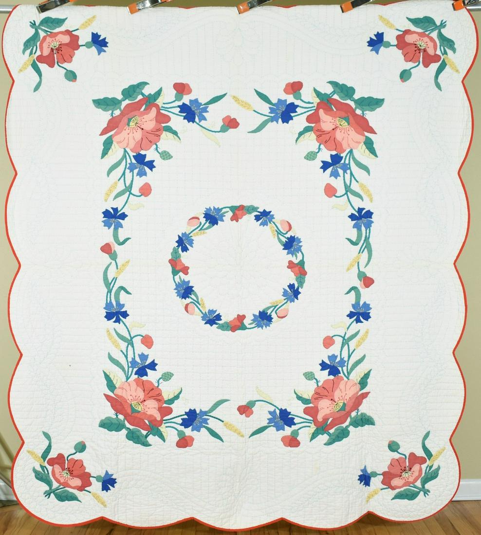 Colorful 30's Floral Wreath Applique Quilt (1 of 9)