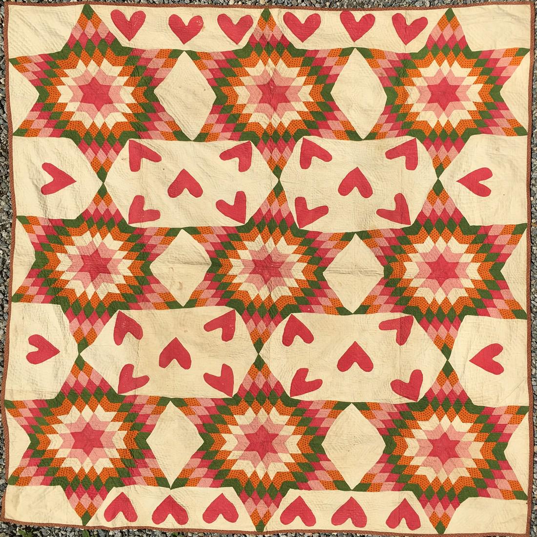 1940's STAR &HEART QUILT, Purchased in Virginia (1 of 2)
