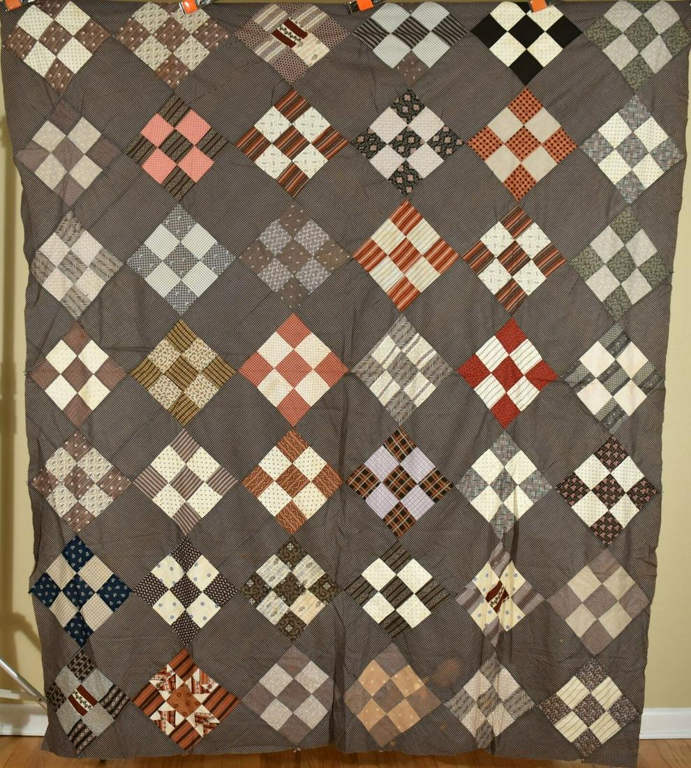 1870's 9-Patch Quilt Top, Early Browns (1 of 16)