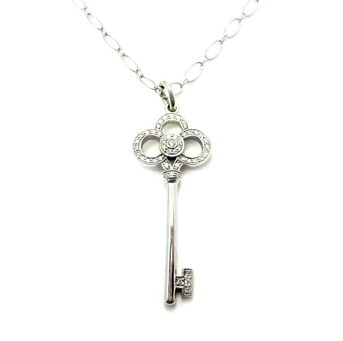 Tiffany & Co 18K White Gold Diamond Crown Key Pendant (1 of 14)