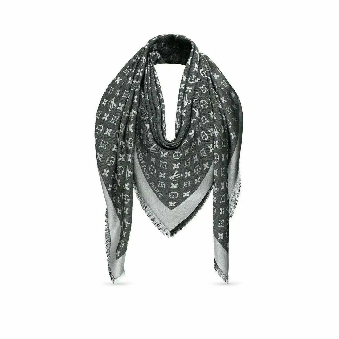 Louis Vuitton monogram Black Denim Tone on tone shawl (1 of 20)