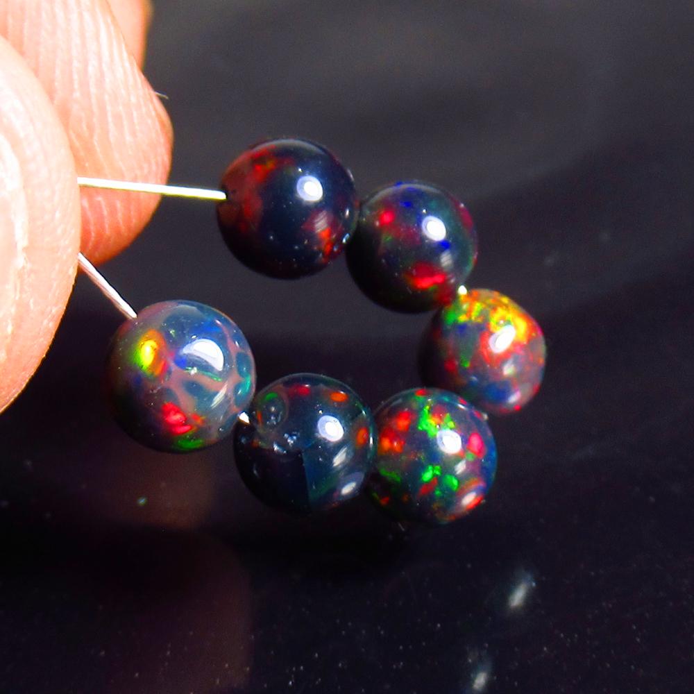 4.00 Ct Natural 6 Drilled Black Fire Opal Ball Beads (1 of 2)