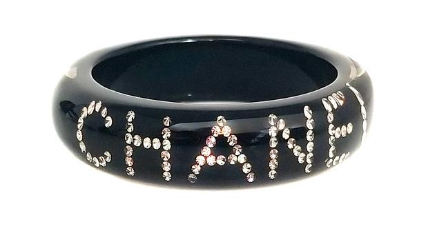 Chanel Black Enamel Crystal Diamond Rhinestone Bangle (1 of 9)
