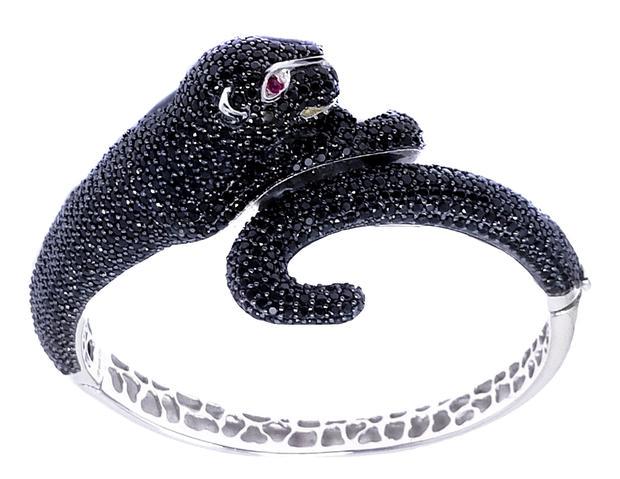 Black Panther Crystal Rhinestone 925 Silver Bangle (1 of 12)