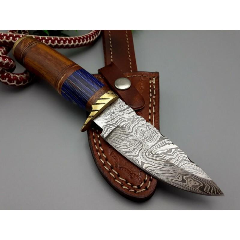 Dagger bowie hunting damascus steel knife hiking wood: Knife "Tocantins" Blade - damask steel Handle – wood Scabbard – cowhide leather (included) Blade hardness – 58-60 HRC Total length – 204 mm. Blade length - 102 mm. Handle length – 102 mm. Bl